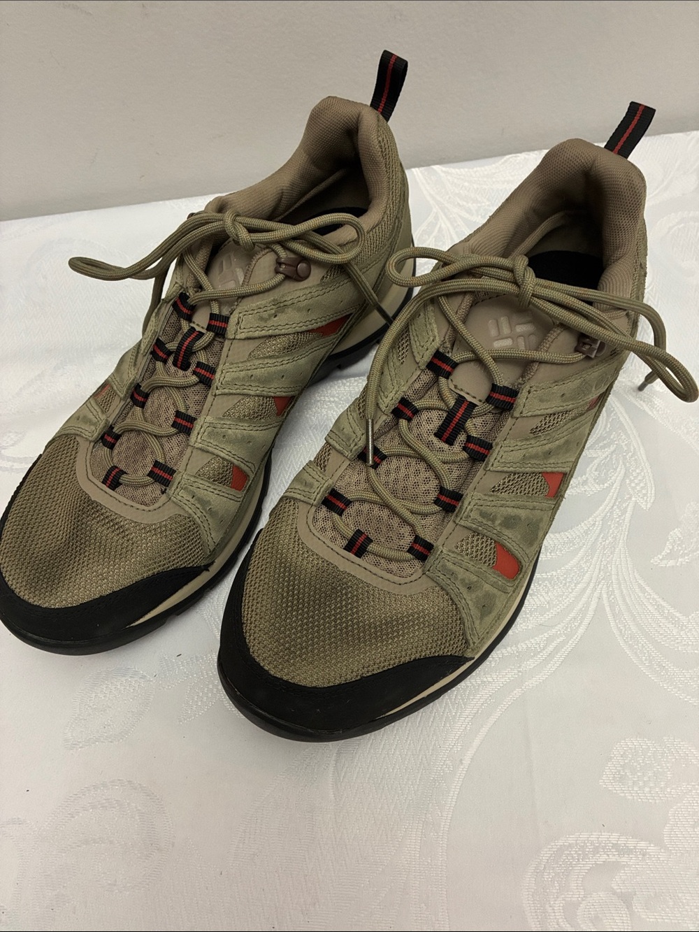 Columbia Olive and Black Trail Hiking Shoes with Red Accents